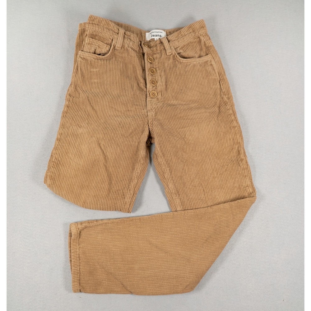 Reformation Womens Cynthia High Rise Corduroy Pants Button Fly Tan Brown Size 24
